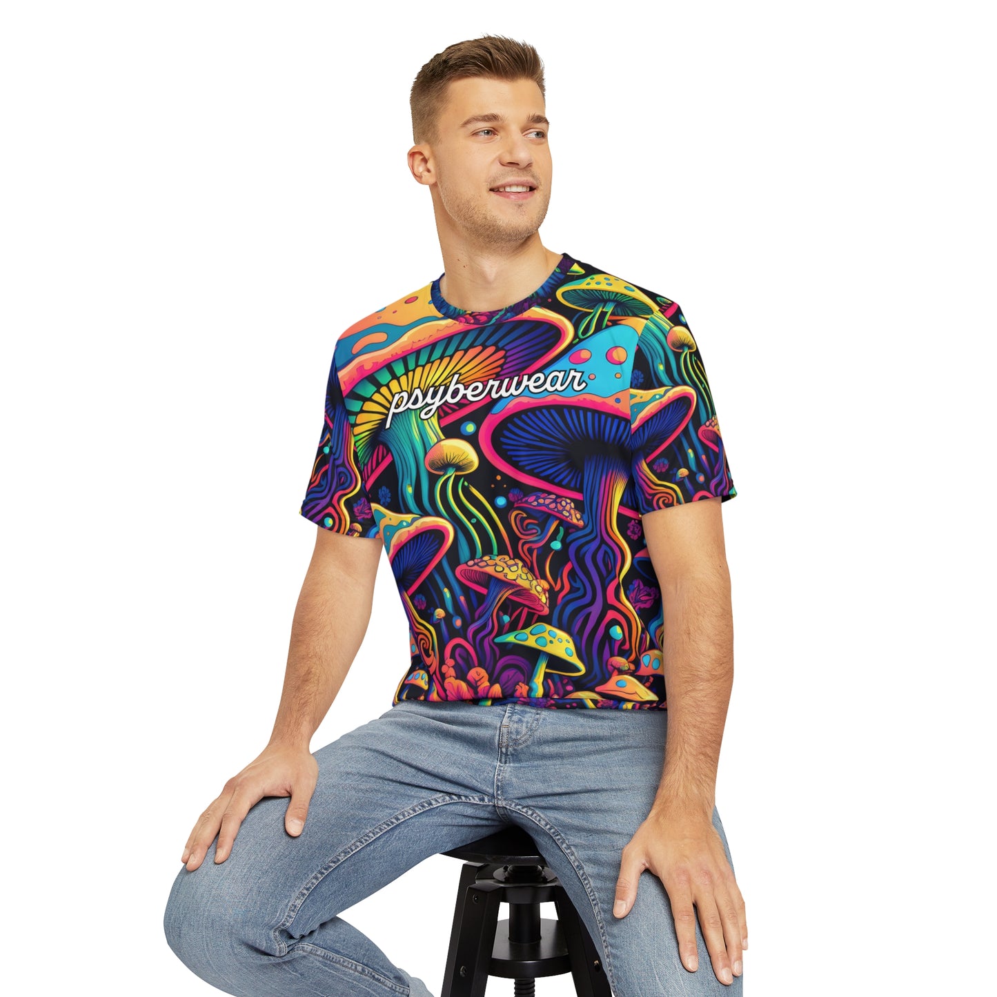 Colorful Trippy Mushroom psyberwear 100% Cotton T Shirt