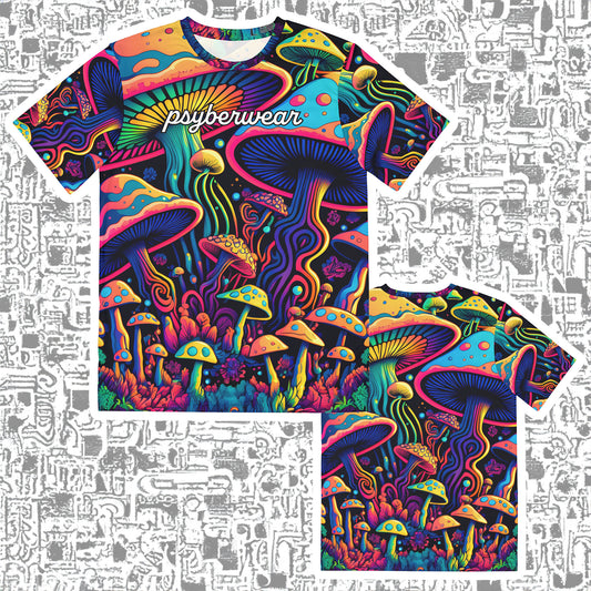 Colorful Trippy Mushroom psyberwear 100% Cotton T Shirt